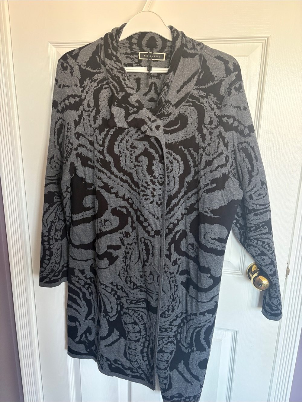NIC+ZOE Black and Gray Patterned Open Front Cardigan